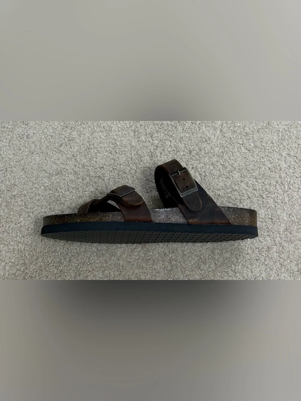 Women's Brown Leather Strappy Slide Sandals